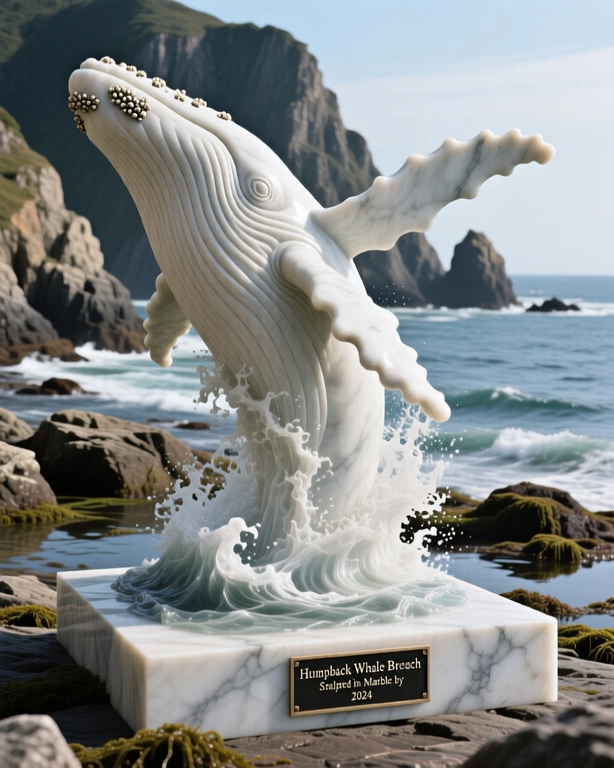 A striking close-up of a breaching humpback whale, full of life and grace, along a rugged coastline