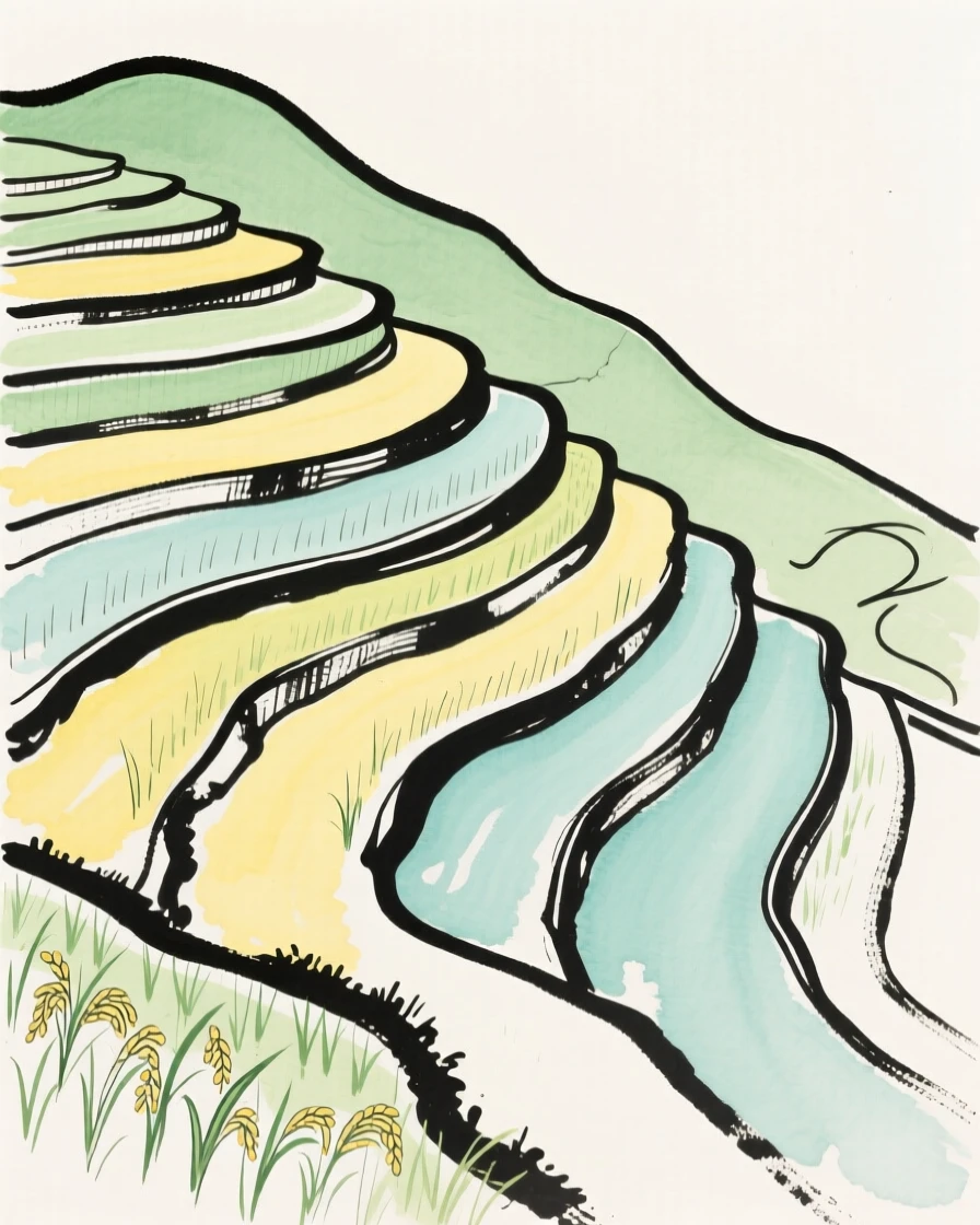 A rice paddy terraced on a hillside