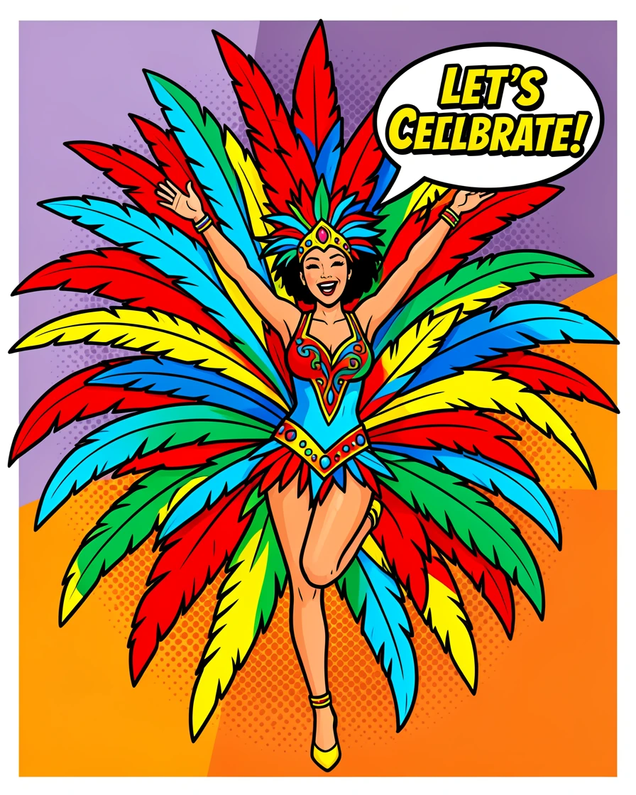 A Rio carnival dancer in an elaborate feathered costume