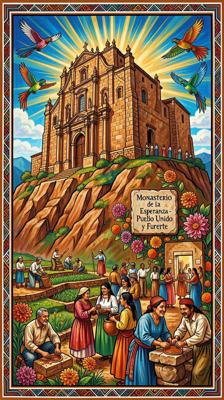 A stone monastery perched high on a mountainside
