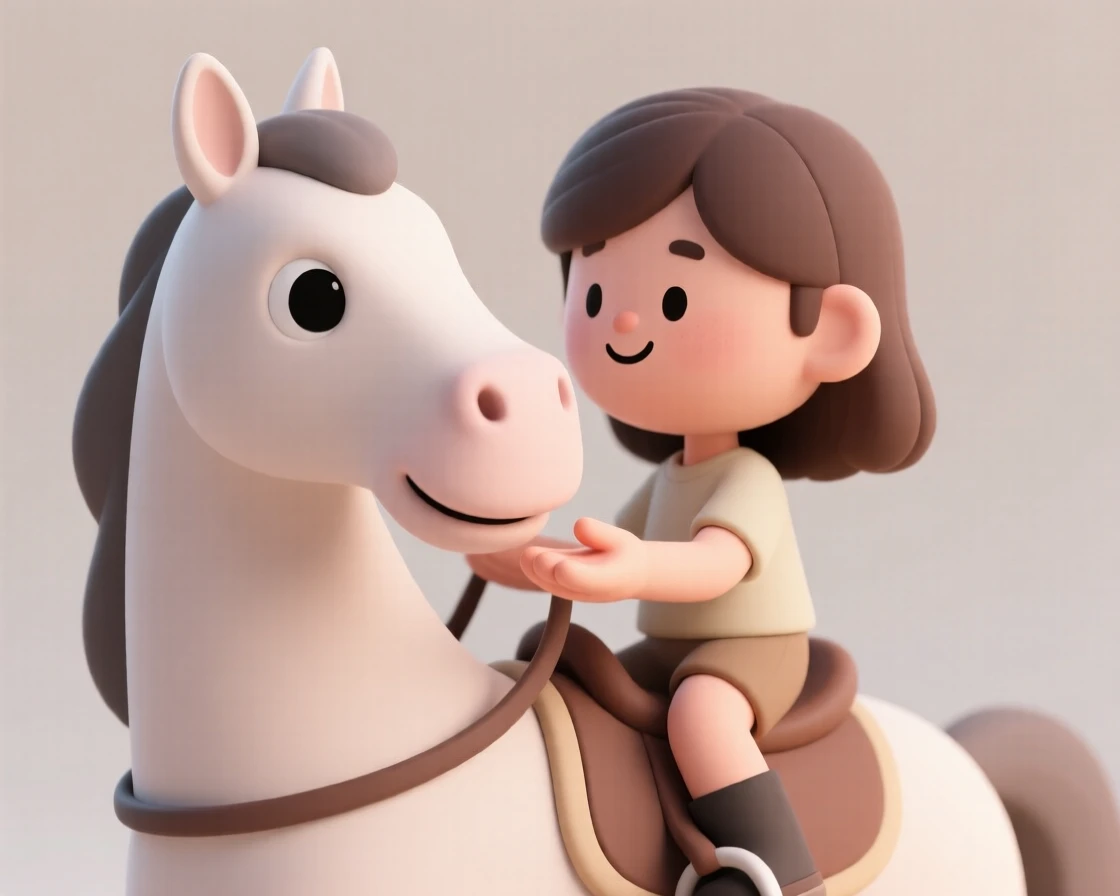 A gentle horse nuzzles a young rider's hand, soft muzzle resting affectionately against her open palm.