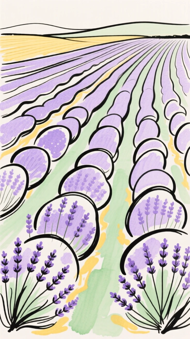 Rows of lavender in a farm field