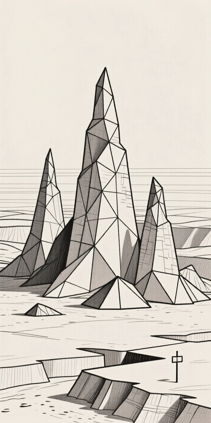 A rugged badlands landscape with eroded rock spires