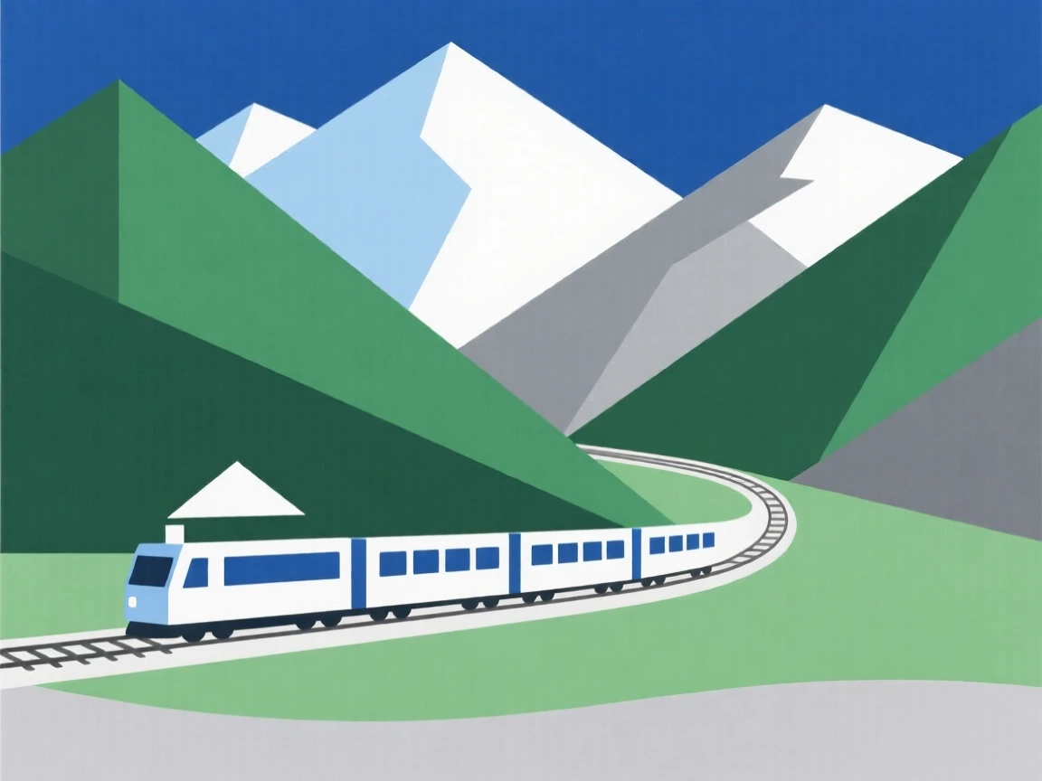 A train winding through an alpine valley