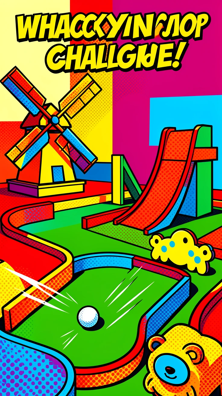 A mini golf course with whimsical obstacles
