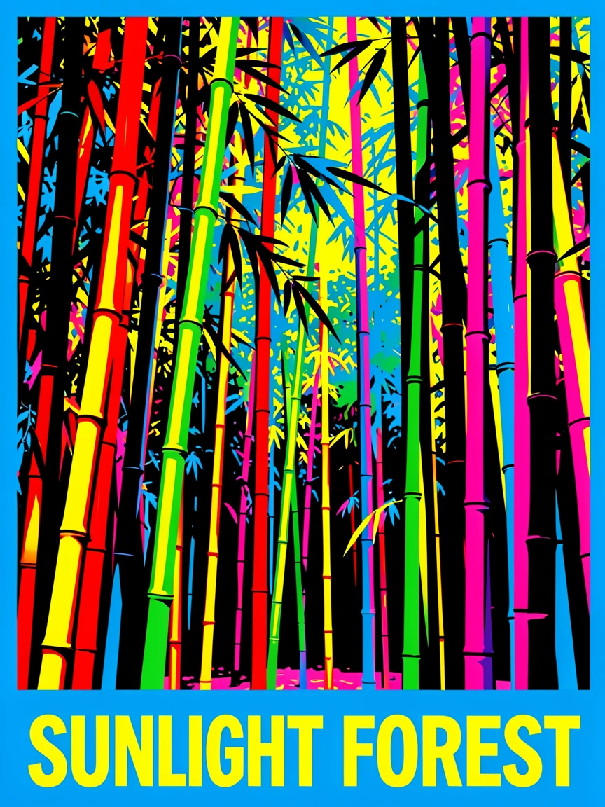 Bamboo forest with sunlight filtering through