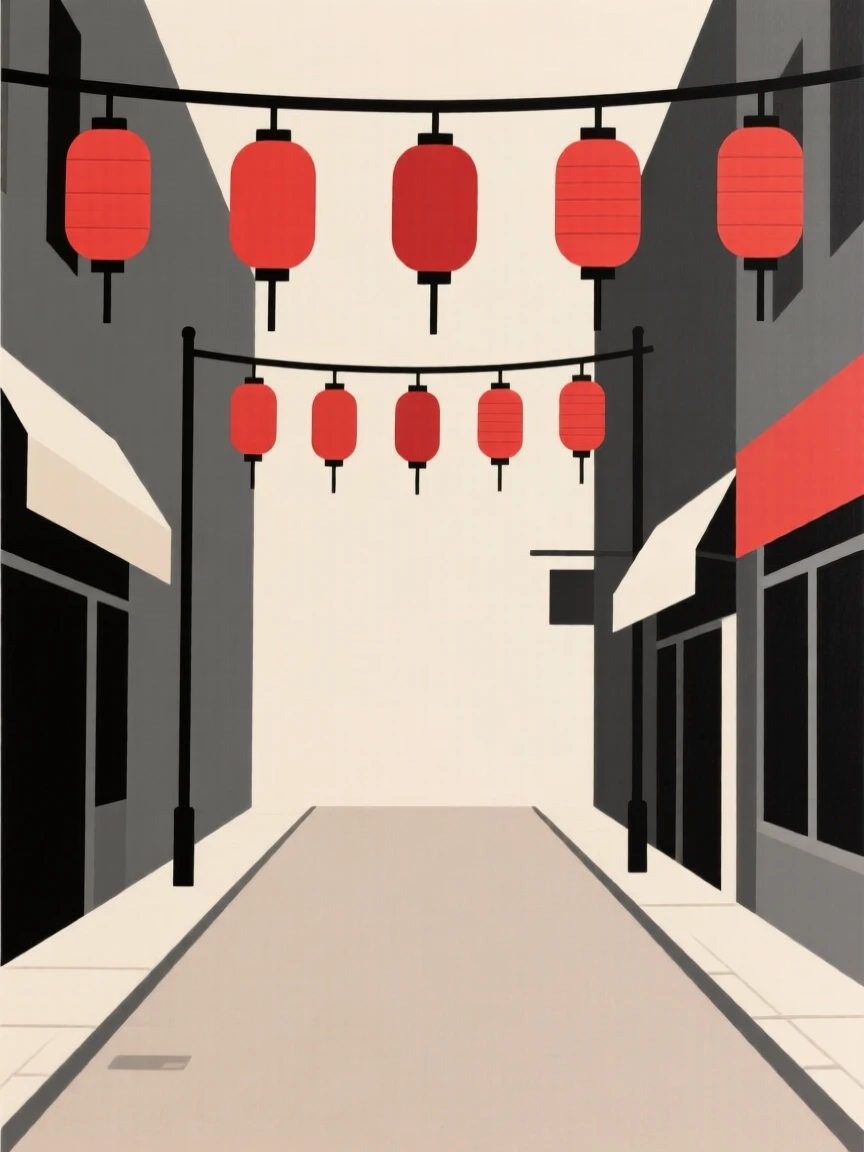 A market street filled with hanging lanterns