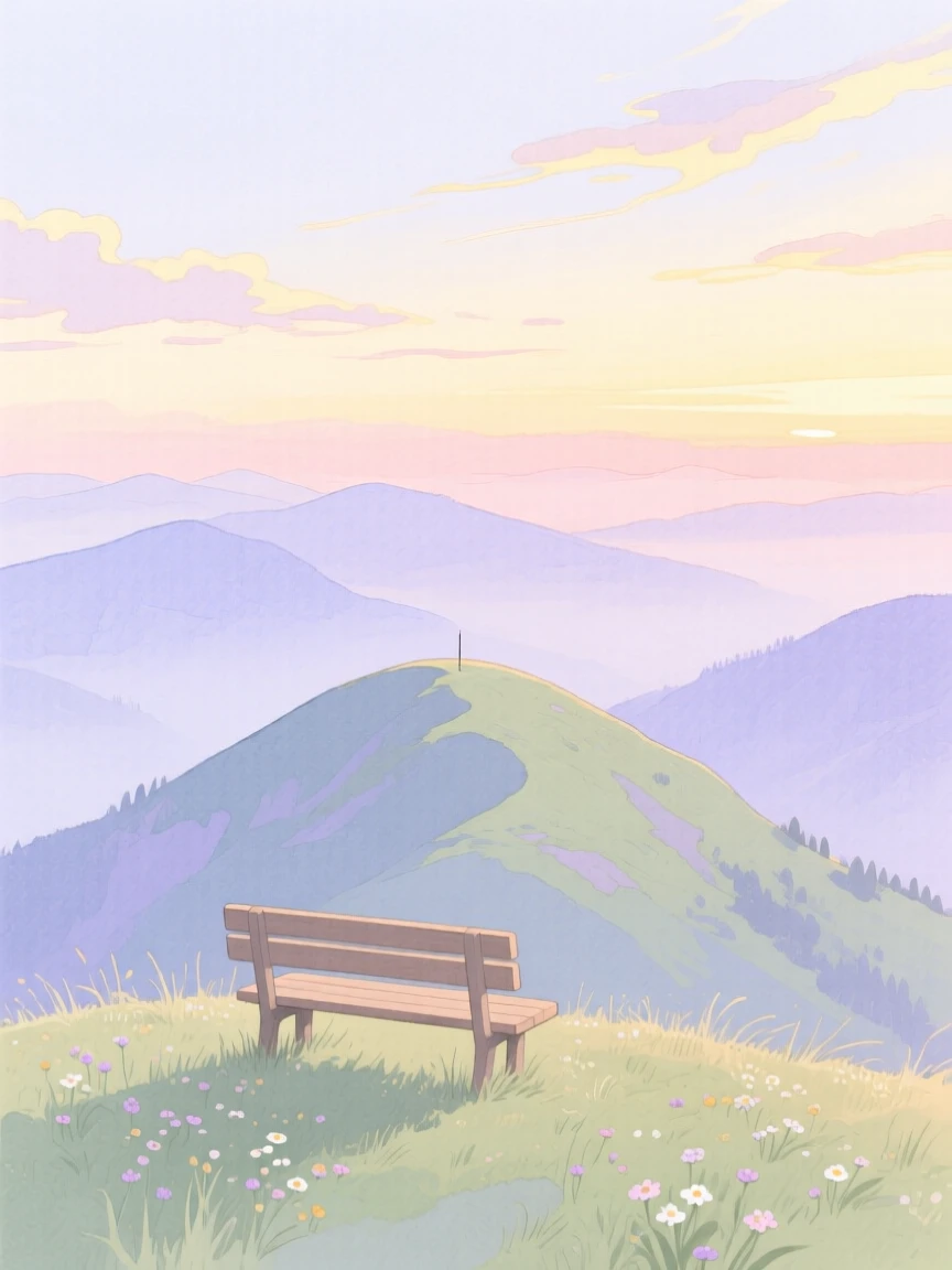 A serene view of a quiet mountain summit, while the world remains still and quiet, evoking calm and quiet reflection