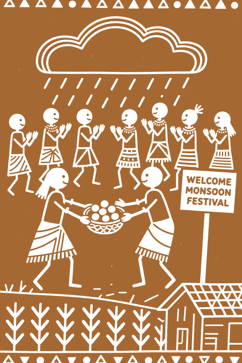A monsoon welcoming ritual celebrated as villagers exchange sweets and gifts.