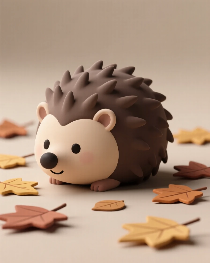 A curious hedgehog rolls into a tight ball among fallen autumn leaves, tiny nose peeking out.