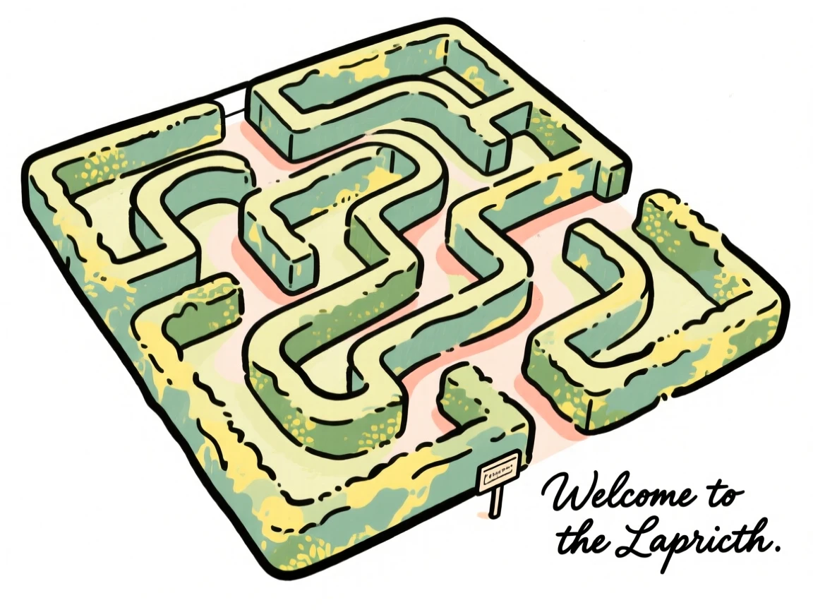 A hedge maze seen from above
