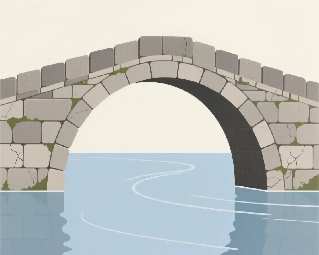 An old stone bridge over a quiet river