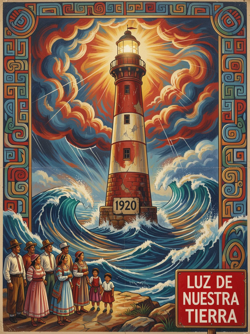 A lighthouse standing tall against a stormy coastline
