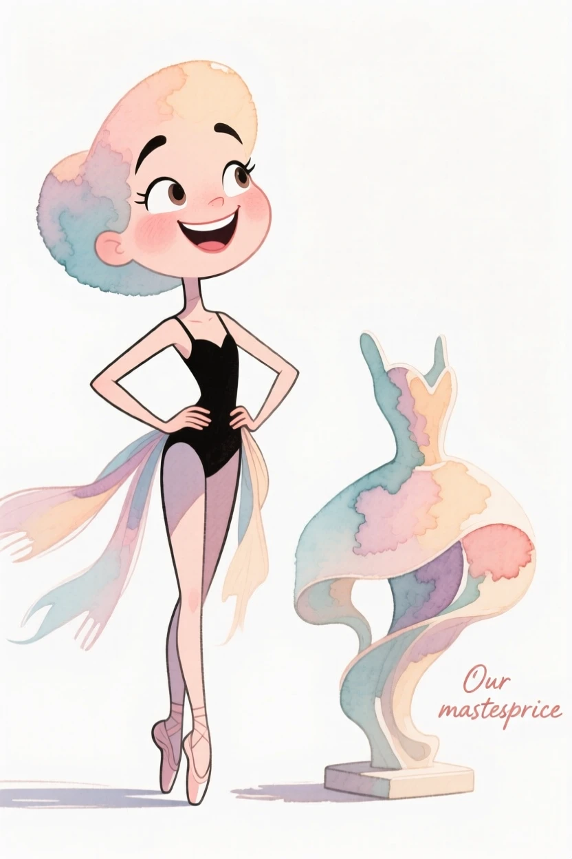 A dancer standing proudly beside their finished creation