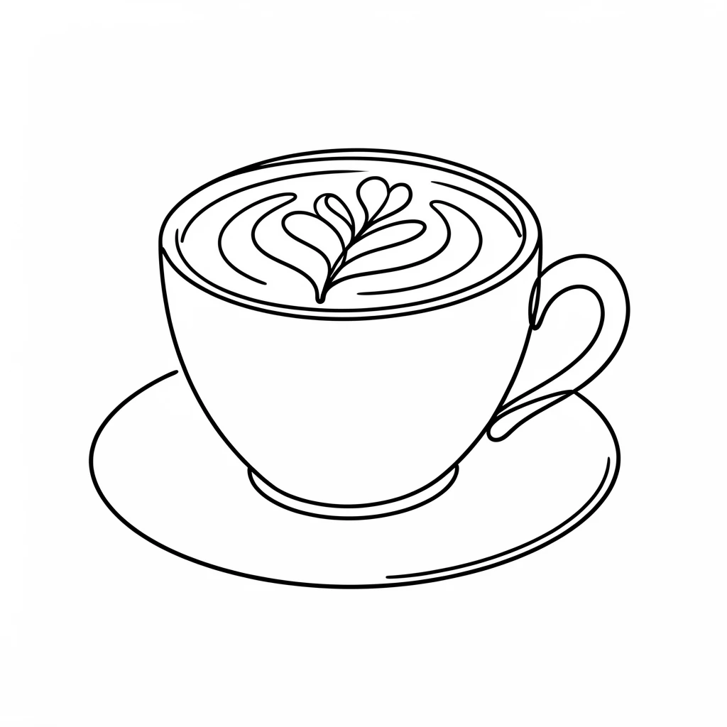A cup of hot coffee with delicate latte art resting on a saucer