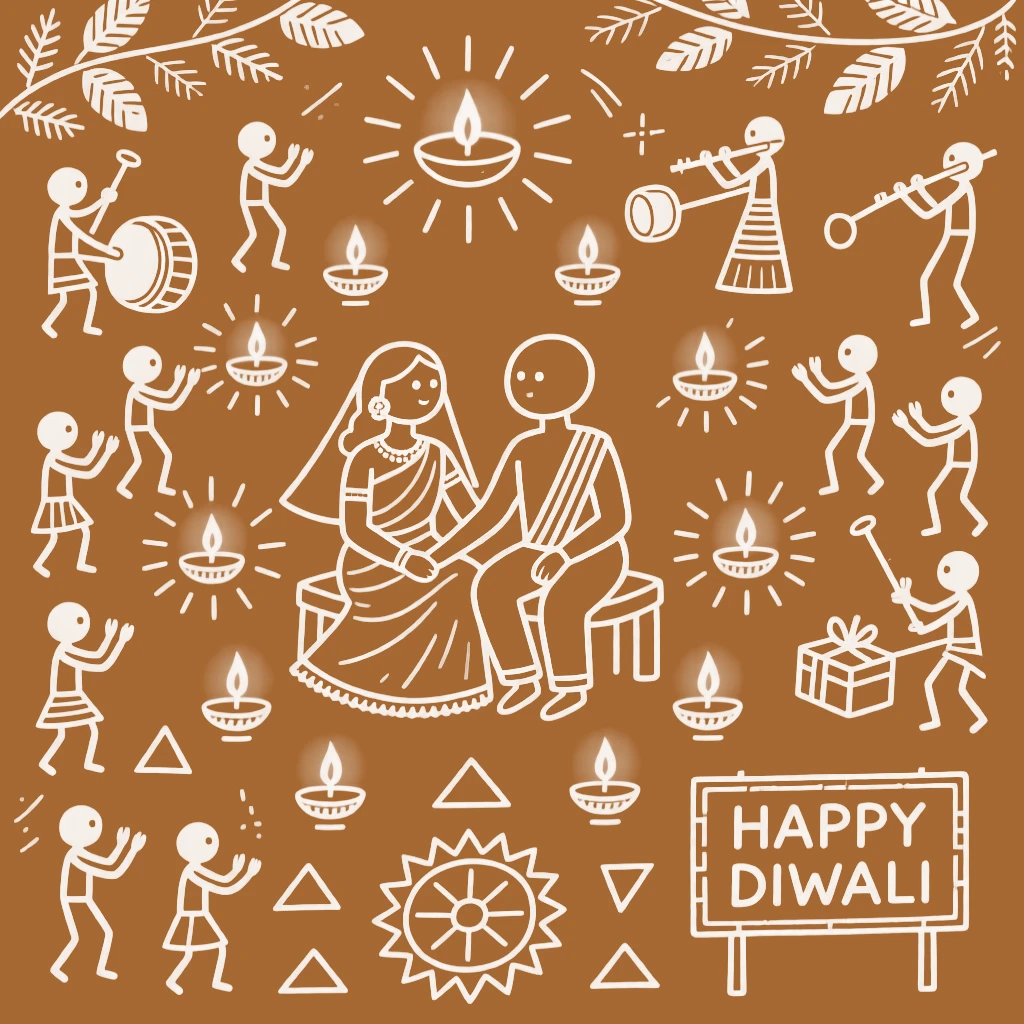 Diwali celebrated with a bride and groom seated at the center of the gathering.