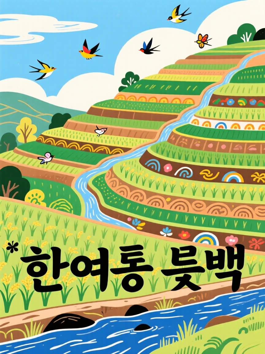 A sweeping view of terraced rice fields climbing a hillside during a warm summer afternoon.