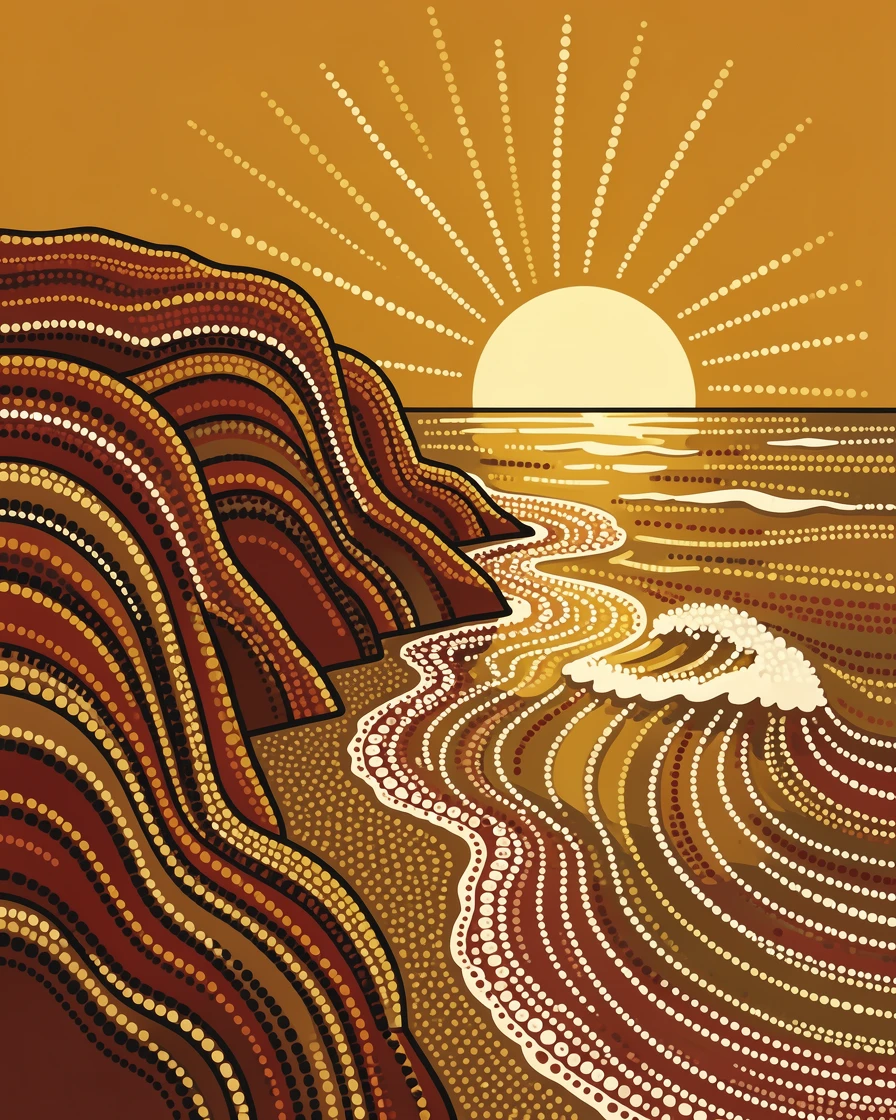 A rugged coastline bathed in golden afternoon light