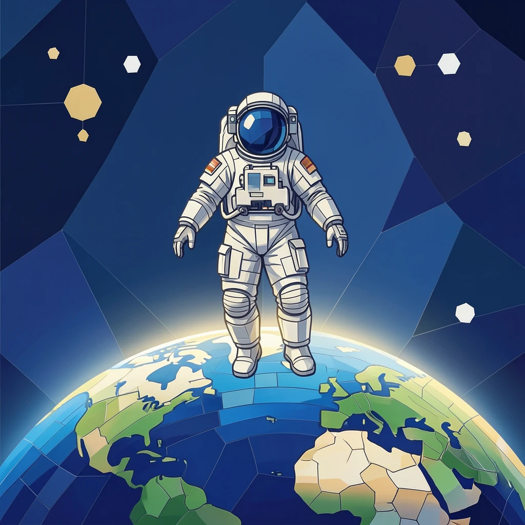 A lone astronaut floating above the glowing curve of Earth.