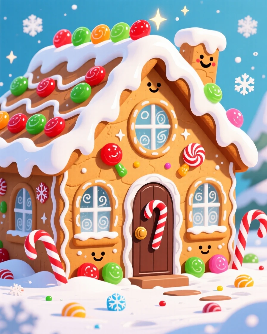 A gingerbread house decorated with candy and icing.