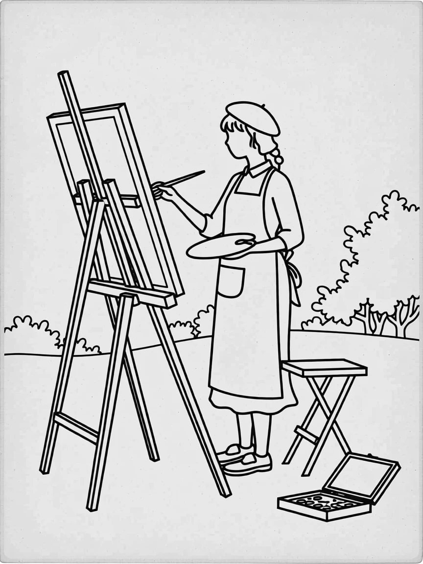An artist painting at an easel outdoors