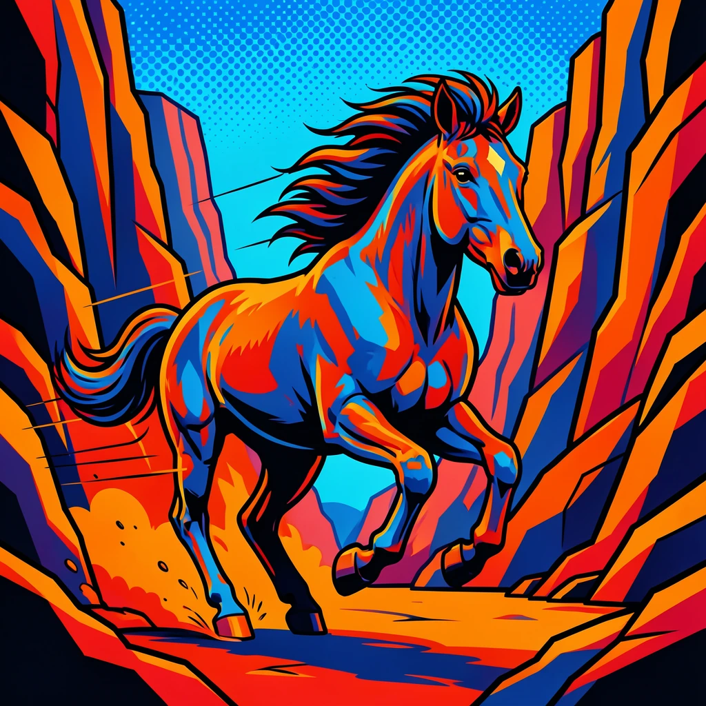 A wild mustang running freely through a canyon