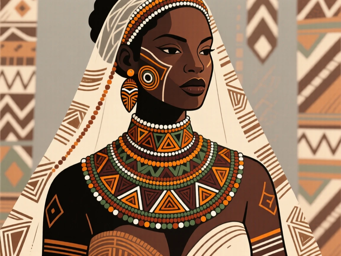 A bride wearing an ornate beaded wedding collar.