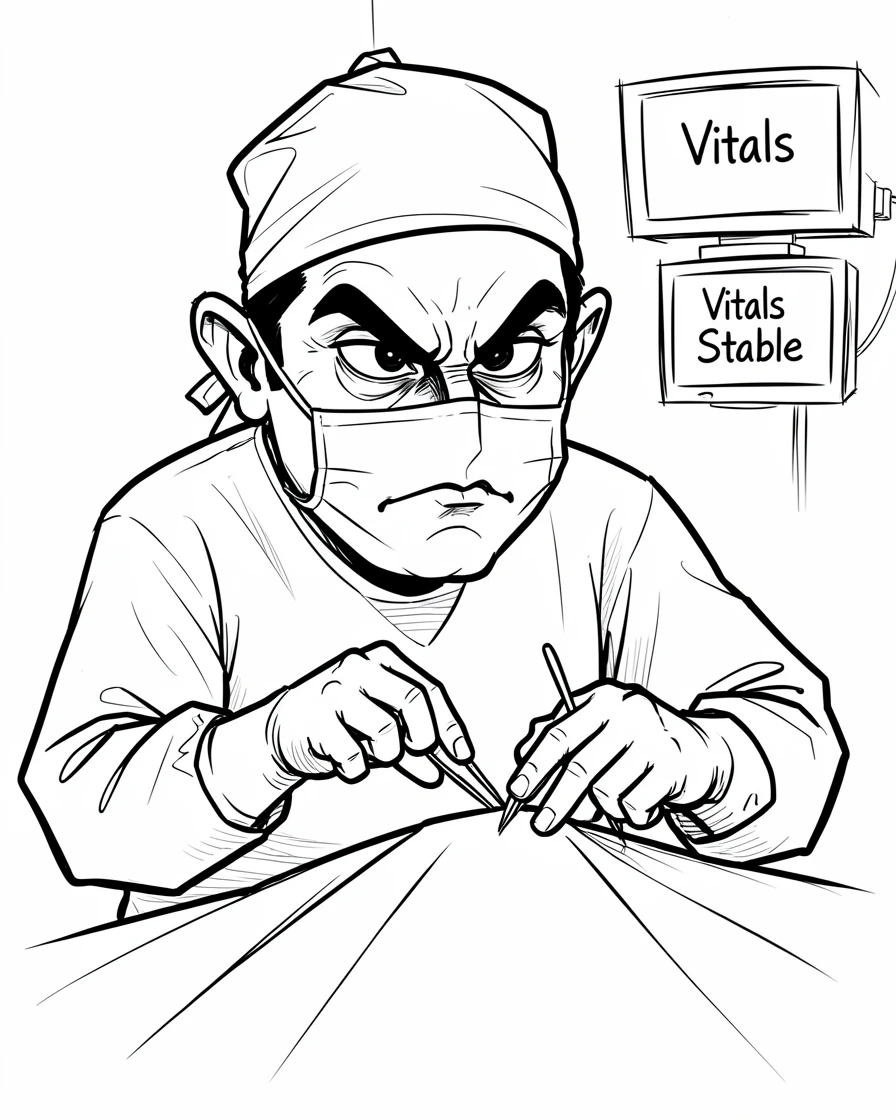 [Occupations & Hobbies] Detailed scene of a skilled surgeon focused intently during a delicate operation, showcasing skill and dedication