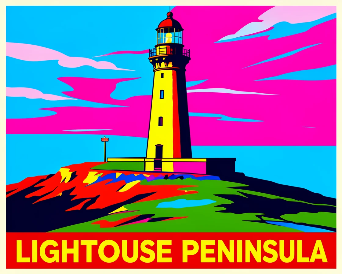 Historic lighthouse on a windswept peninsula