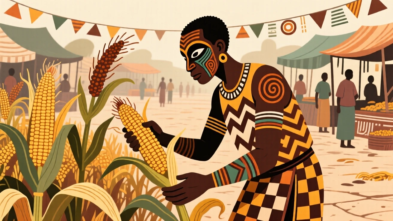 A farmer inspecting his ripening crops in the heart of a bustling market square.