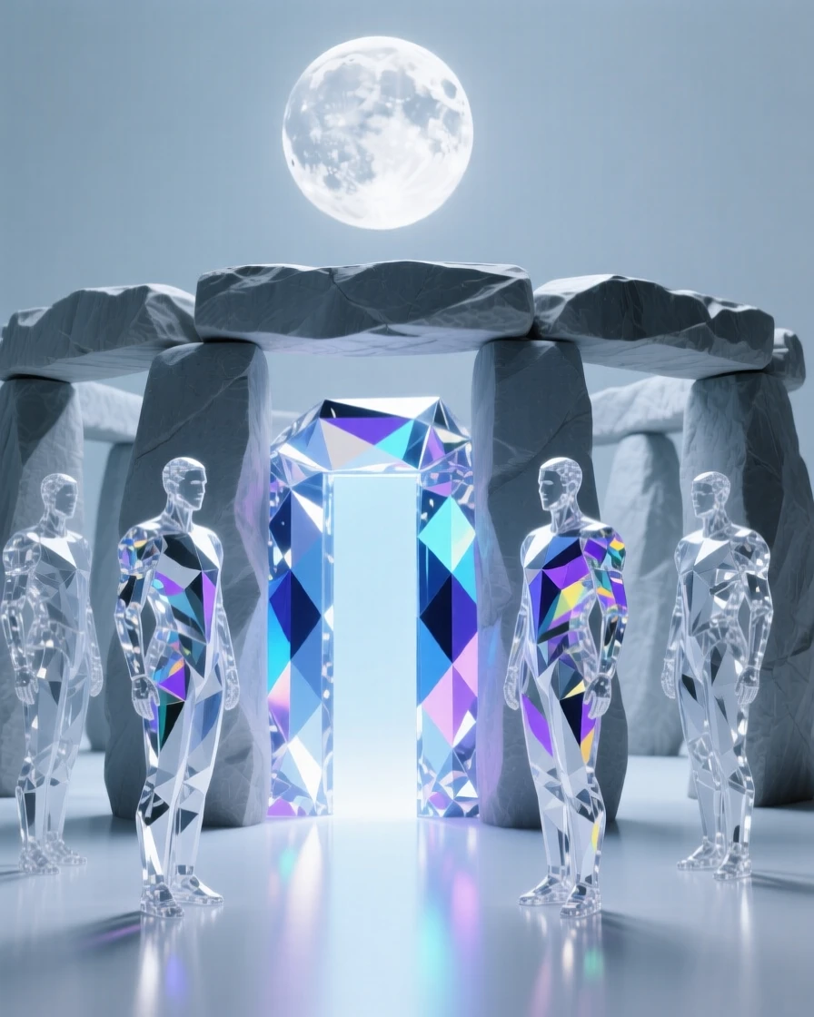 A glowing portal opening in an ancient stone circle under a full moon.
