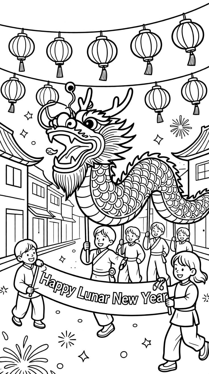 A Lunar New Year parade with a dragon dance