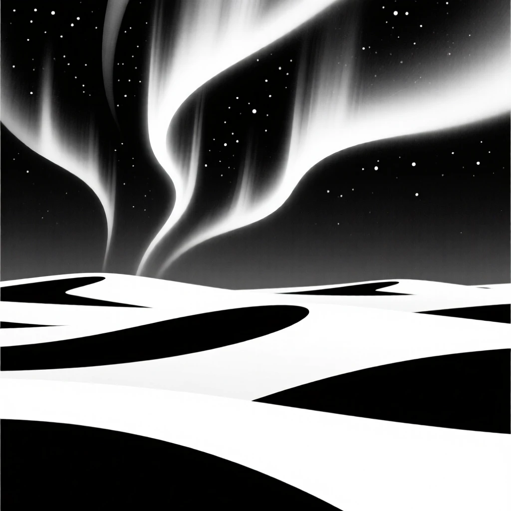 The aurora borealis shimmering above a snowy field.