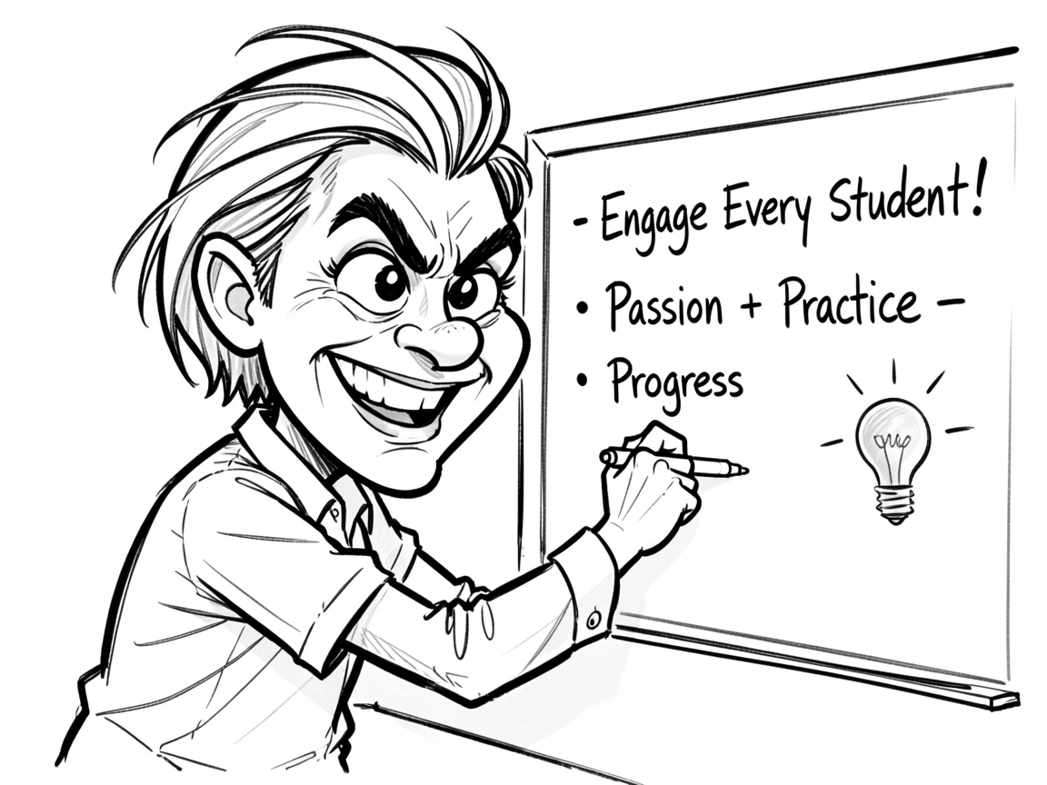 [Occupations & Hobbies] Detailed scene of a dedicated teacher writing enthusiastically on a whiteboard, showcasing skill and dedication