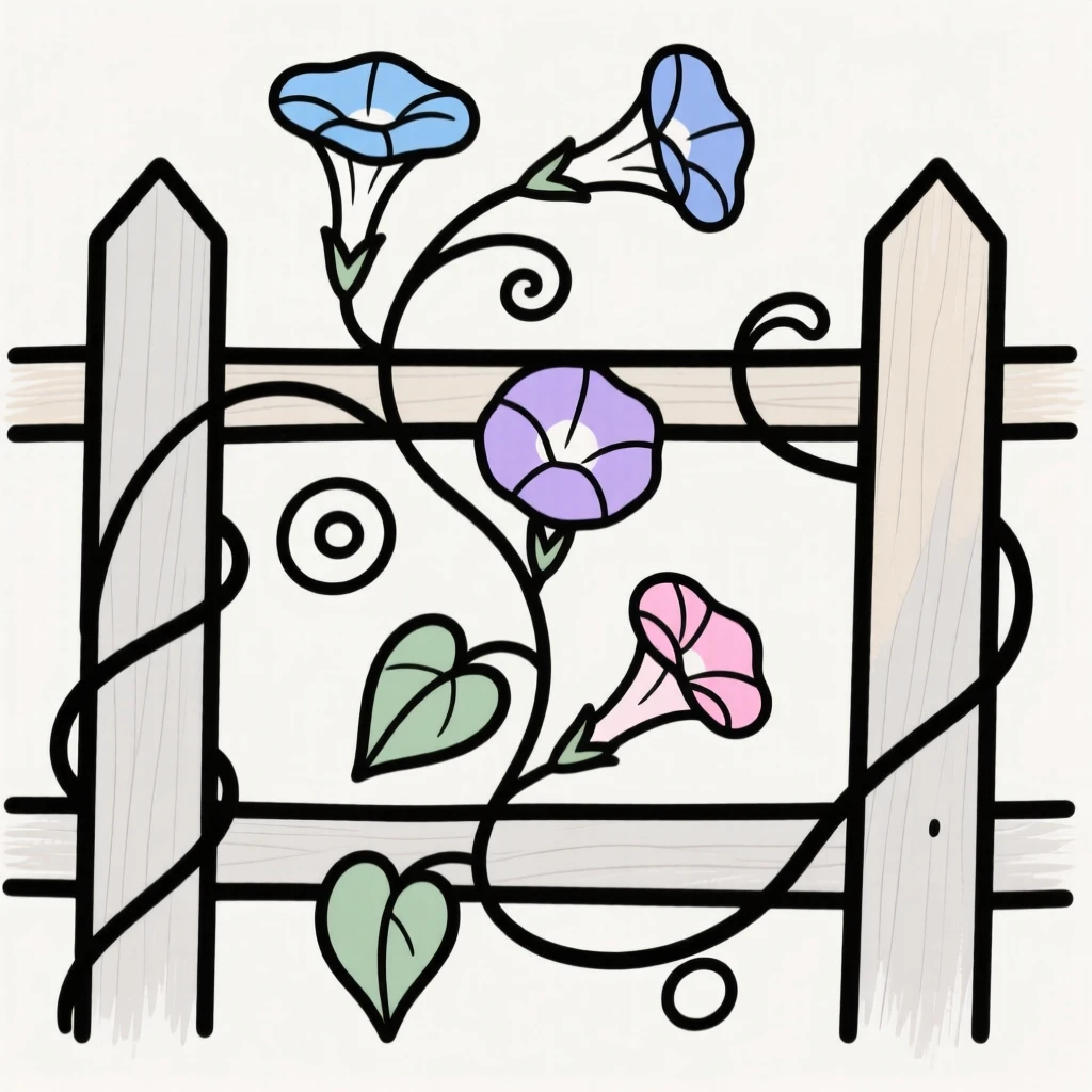 A vine of morning glories on a fence