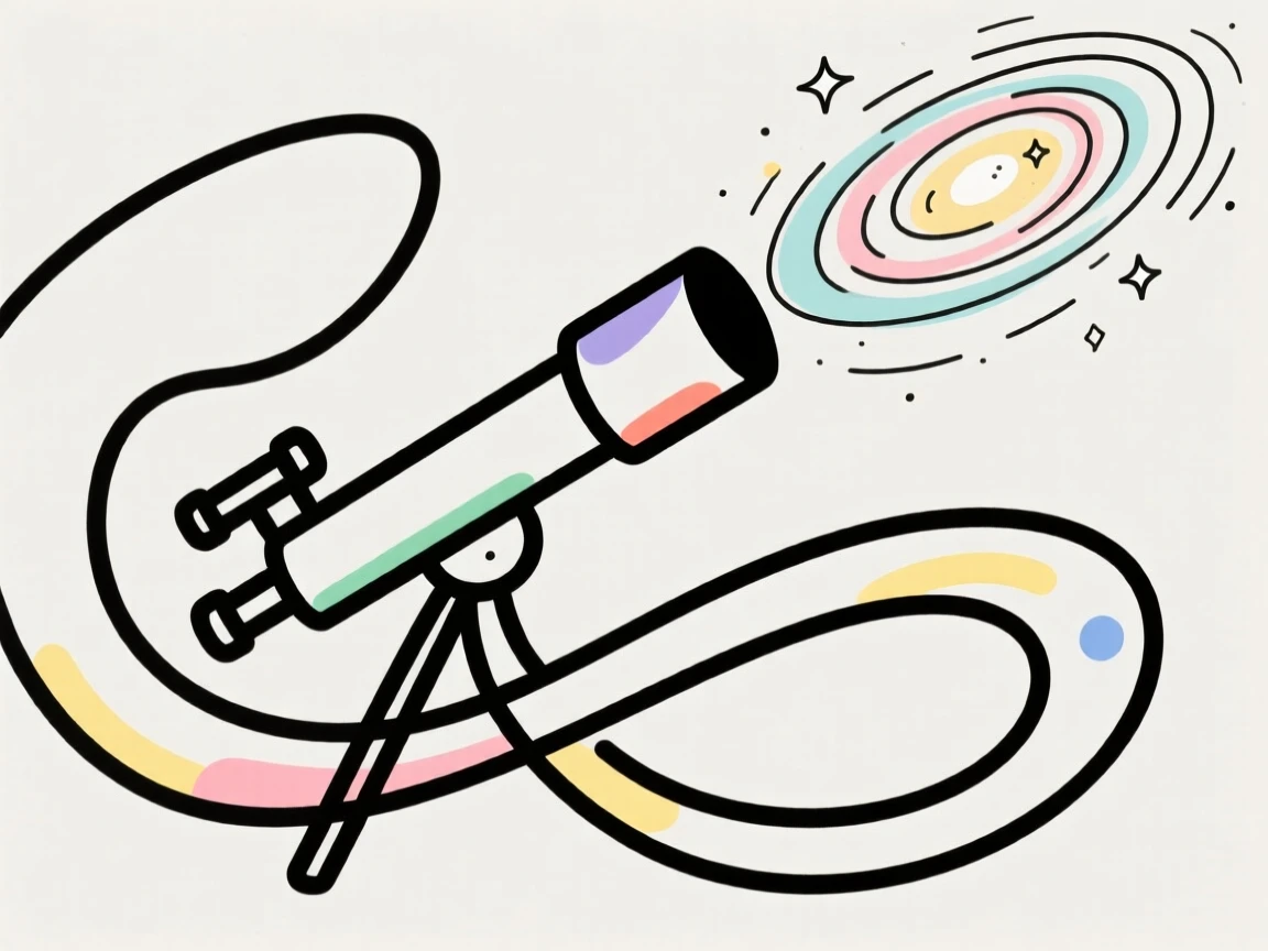 A telescope pointed toward a swirling galaxy filled with stars.