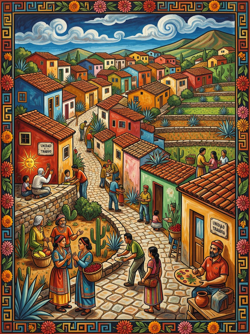 A row of narrow winding streets in a hillside village