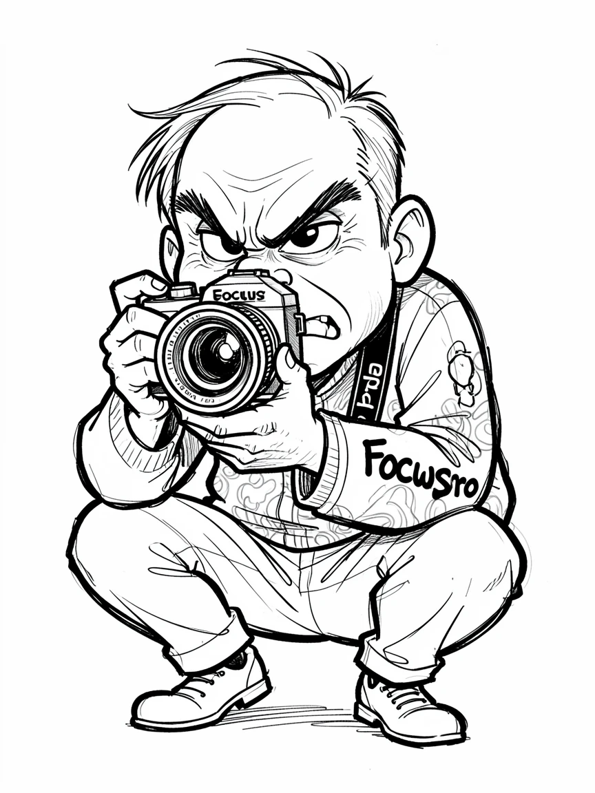 [Occupations & Hobbies] Detailed scene of a focused photographer crouched low to capture the perfect shot, showcasing skill and dedication