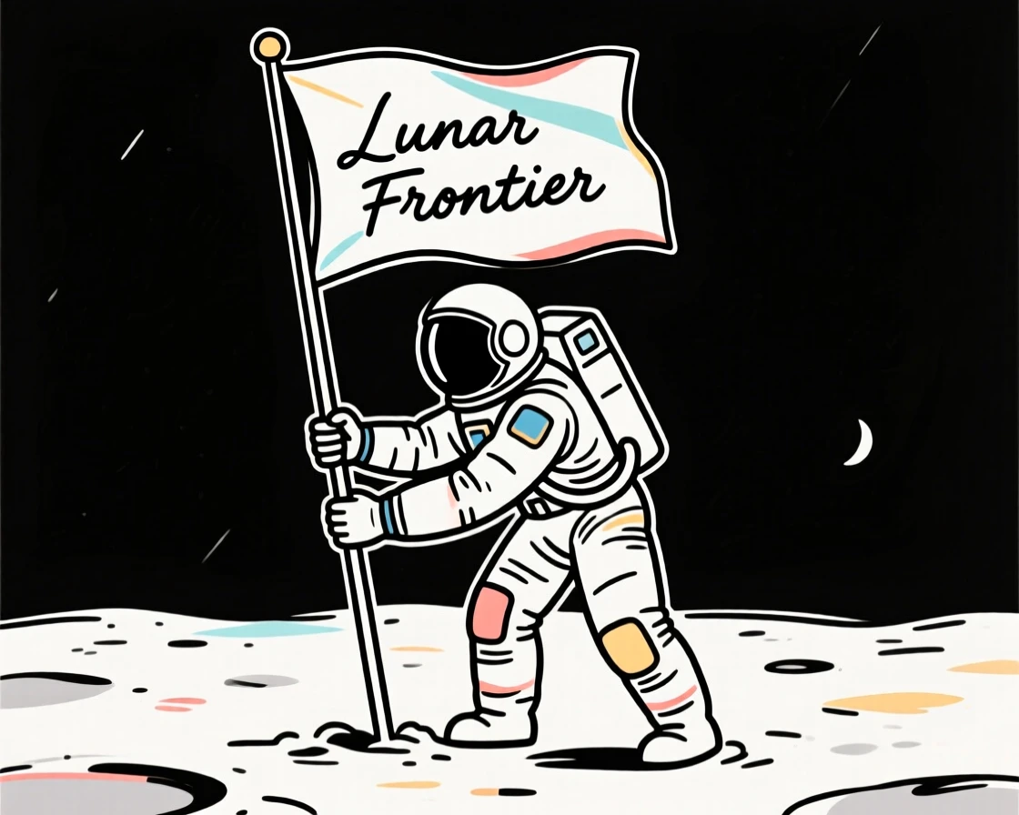 A lone astronaut planting a flag on the surface of the moon.