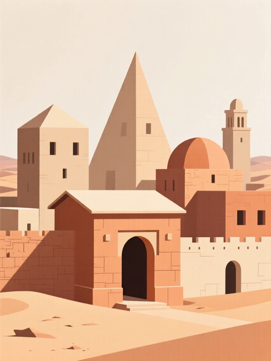 A desert city with sandstone architecture