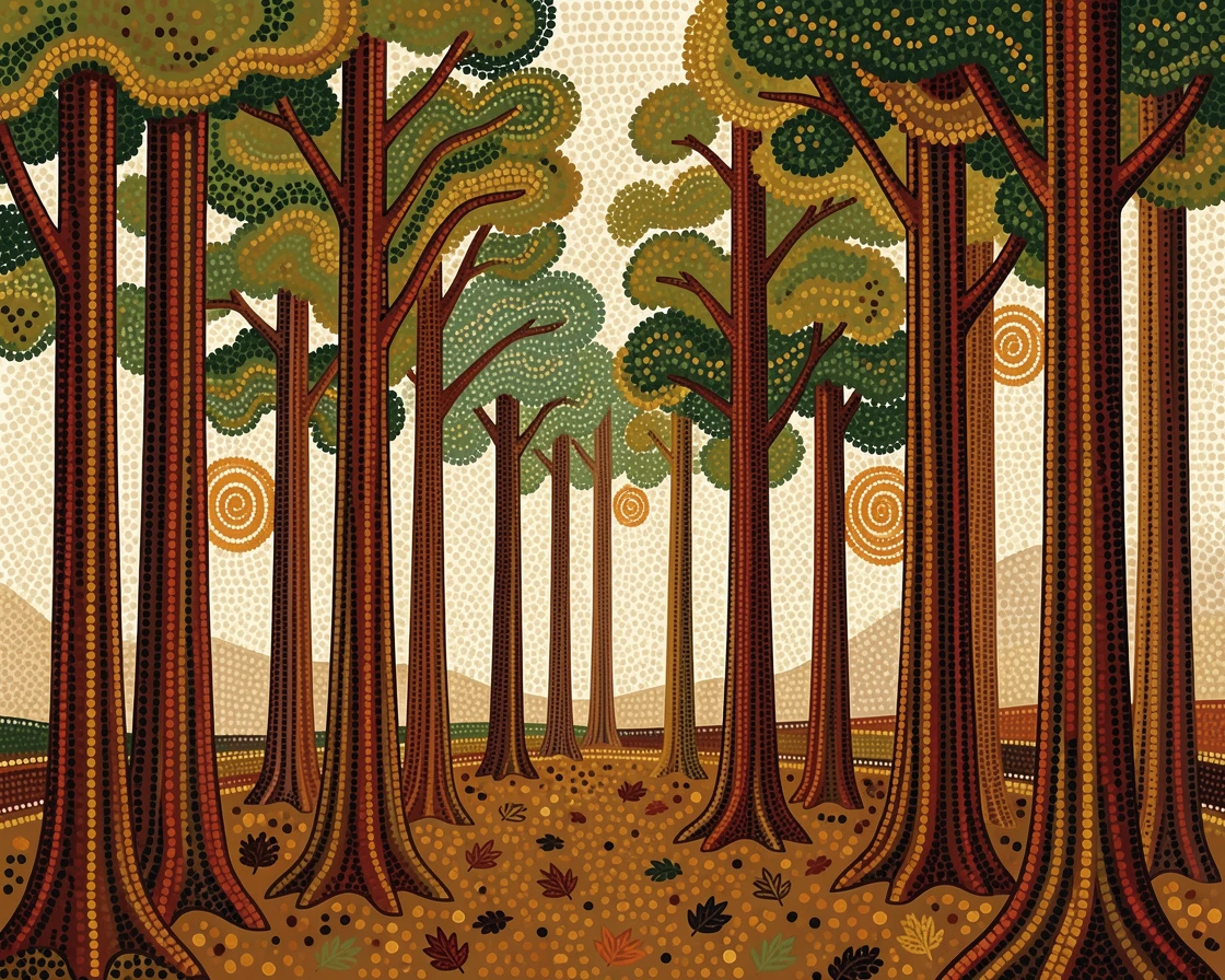 An ancient redwood forest stretching to the horizon