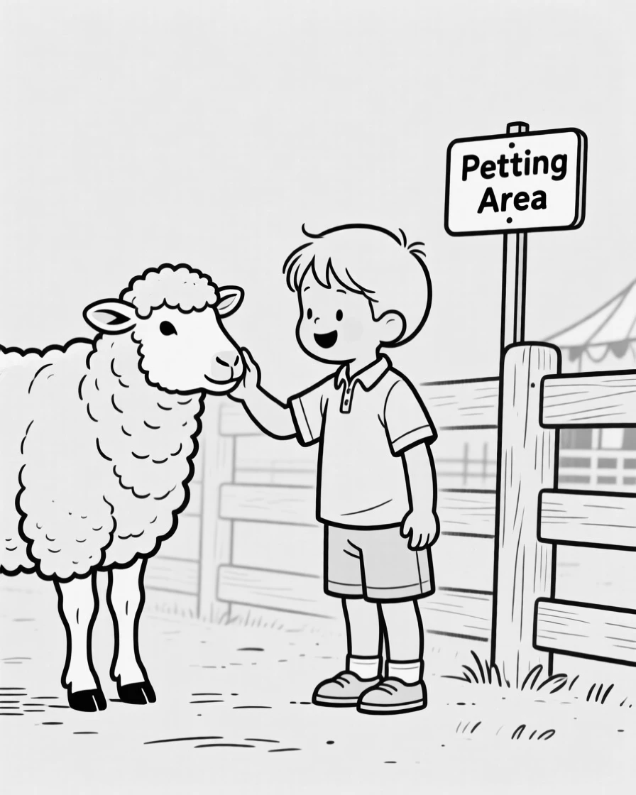 A child petting a farm animal at a county fair