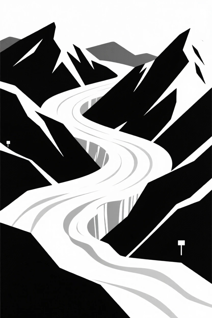 A glacier carving through a mountain range.