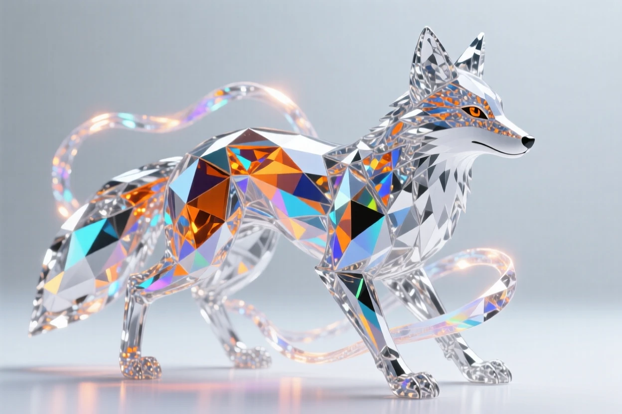 A shape-shifting spirit fox mid-transformation, glowing energy swirling around its form.