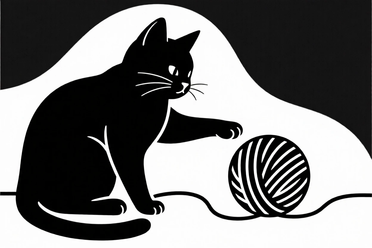 A kitten batting at a ball of yarn.
