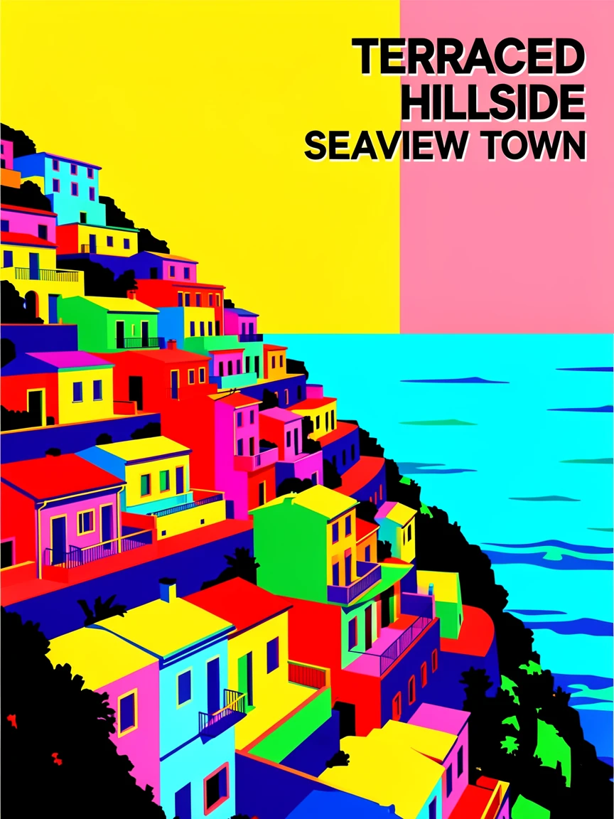 Terraced hillside town overlooking the sea