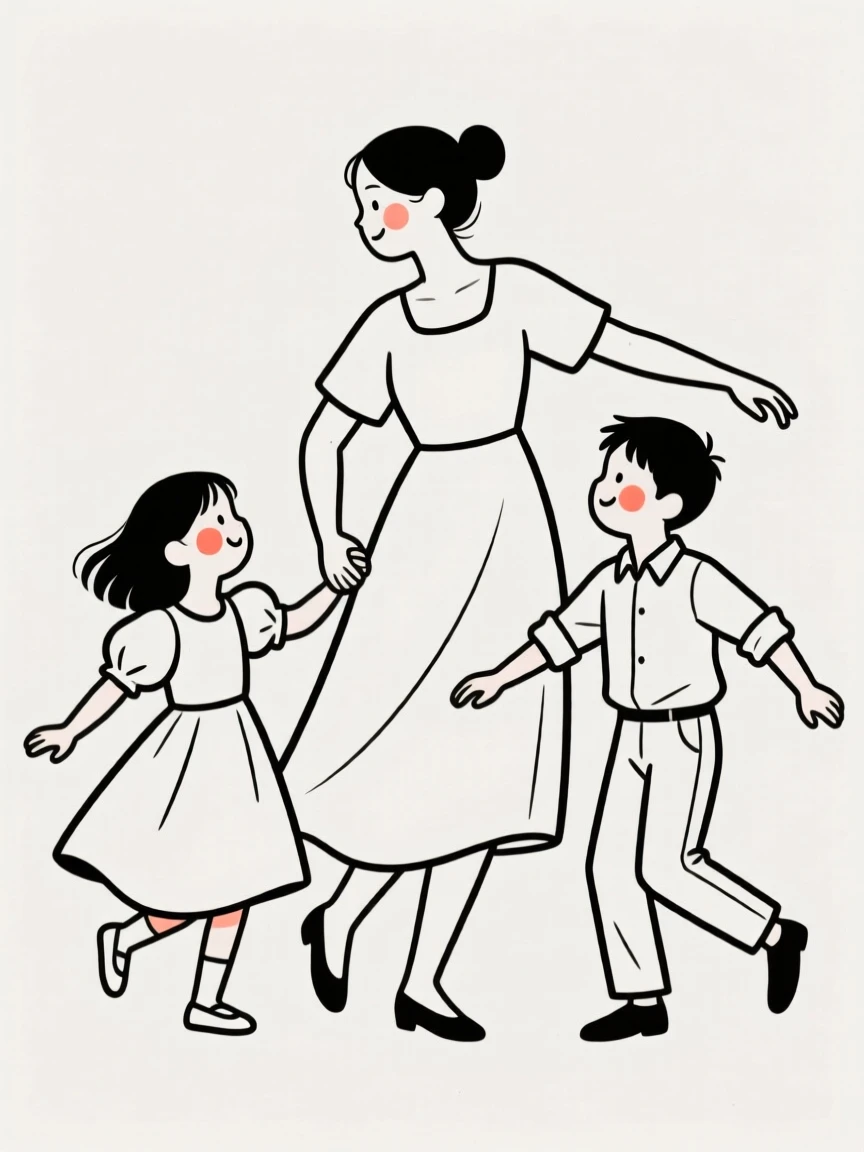 A mother and her children dancing at a quinceanera.