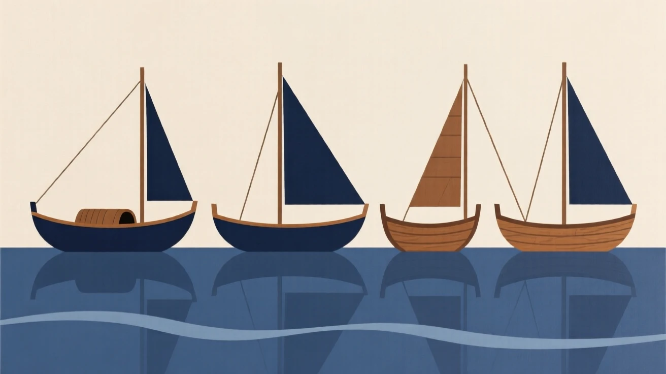 A row of traditional wooden fishing boats