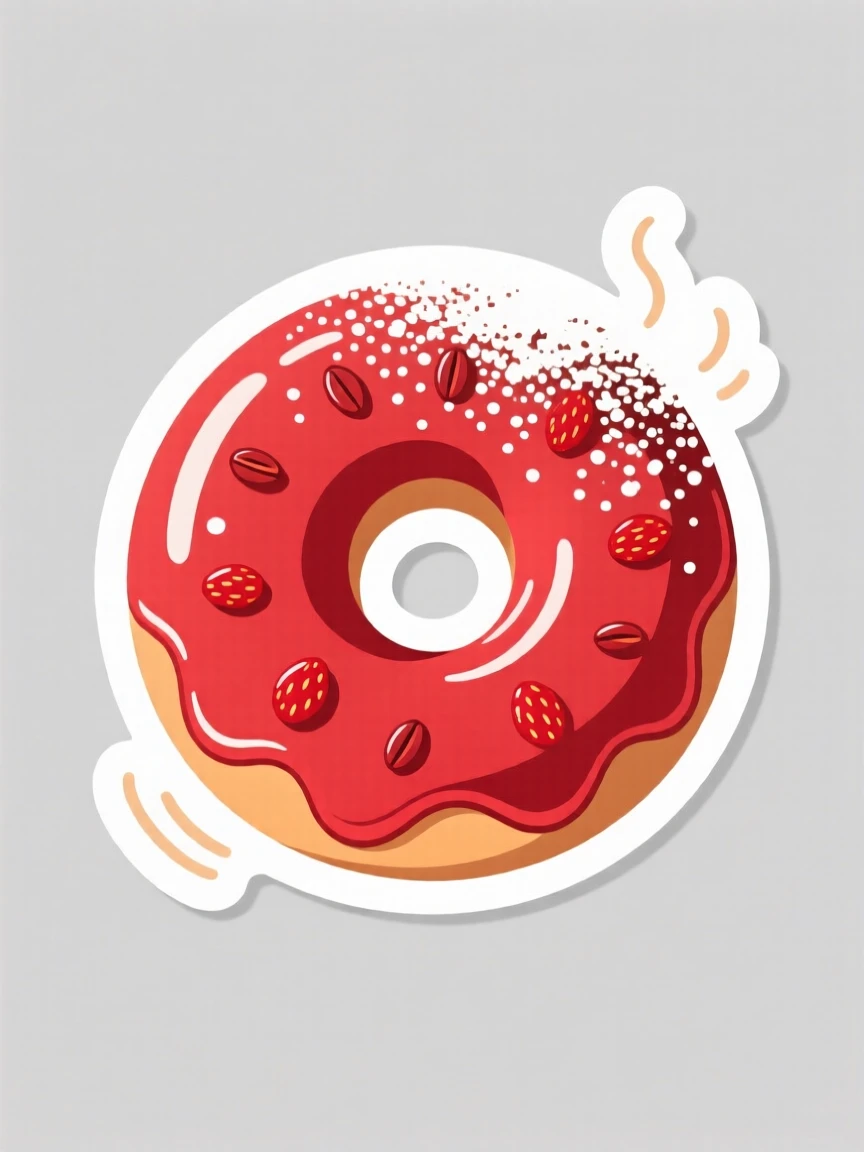 A mouthwatering glazed strawberry donut, topped with a dusting of powdered sugar, during a relaxing afternoon tea break.