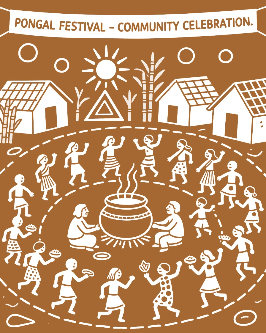 Pongal celebrated with the whole community gathered in the square.